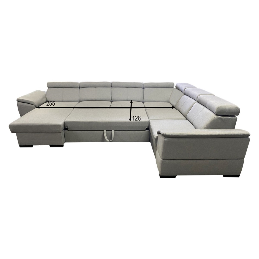 Rozkładany narożnik z uniwersalnym układem w kształcie litery U i pojemnikiem GRANADA, jasnoszary