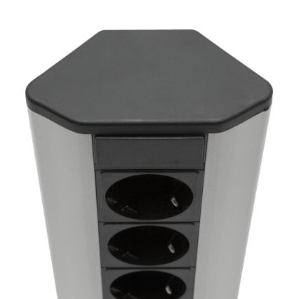 Narożny słupek gniazdkowy 3x230V + 2xUSB-A czarny/srebrny