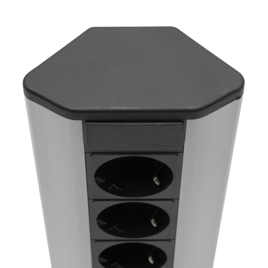 Narożny słupek gniazdkowy 3x230V + 2xUSB-A czarny/srebrny