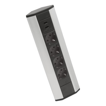 Narożny słupek z gniazdami 4x230V + 2xUSB-A, czarny/srebrny