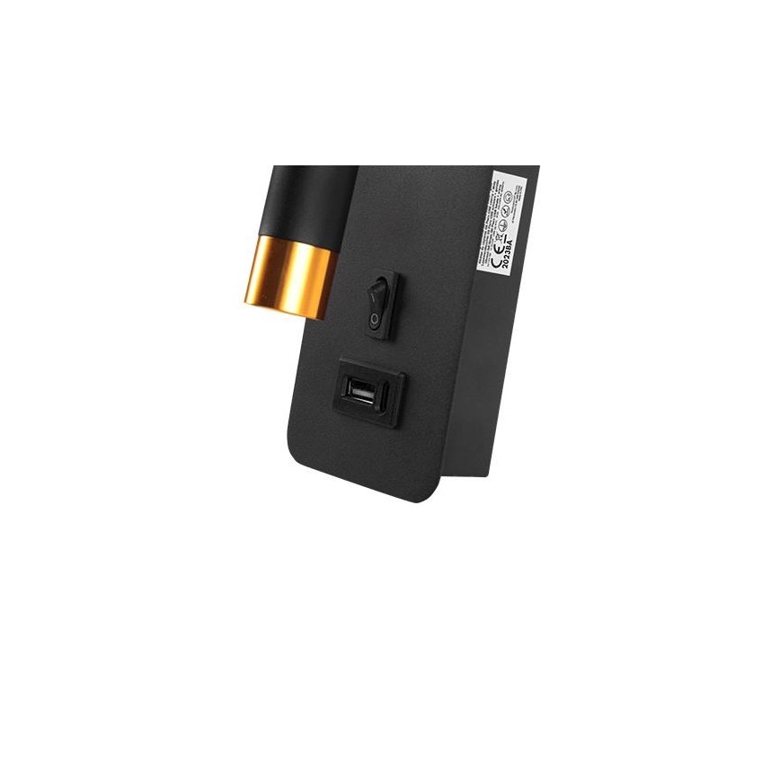 Naścienne oświetlenie punktowe z ładowarką USB 1xG9/35W/230V czarne/złoty