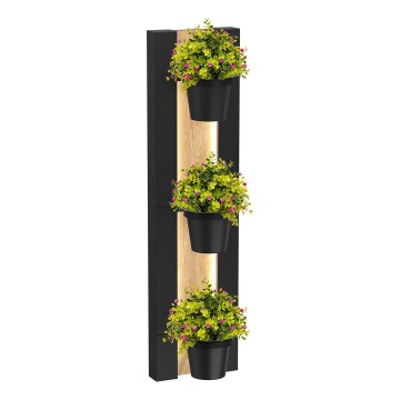 Naścienny kwietnik z oświetleniem LED SHELF 90x18 cm czarny/dąb