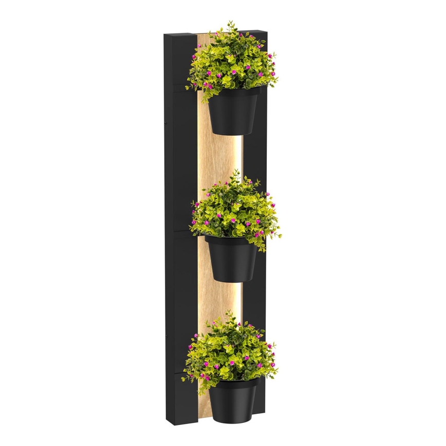 Naścienny kwietnik z oświetleniem LED SHELF 90x18 cm czarny/dąb