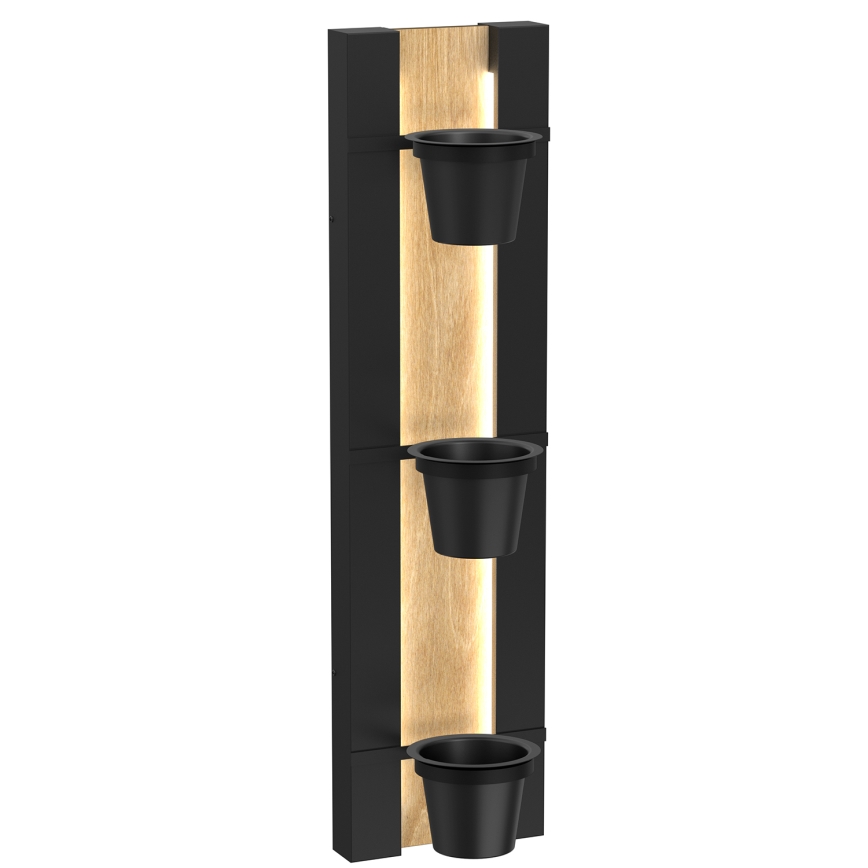 Naścienny kwietnik z oświetleniem LED SHELF 90x18 cm czarny/dąb