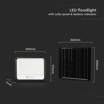 LED ściemnialny solarny reflektor LED/400W/3,2V 2000-8000K IP65 20000 mAh czarny + pilot zdalnego sterowania