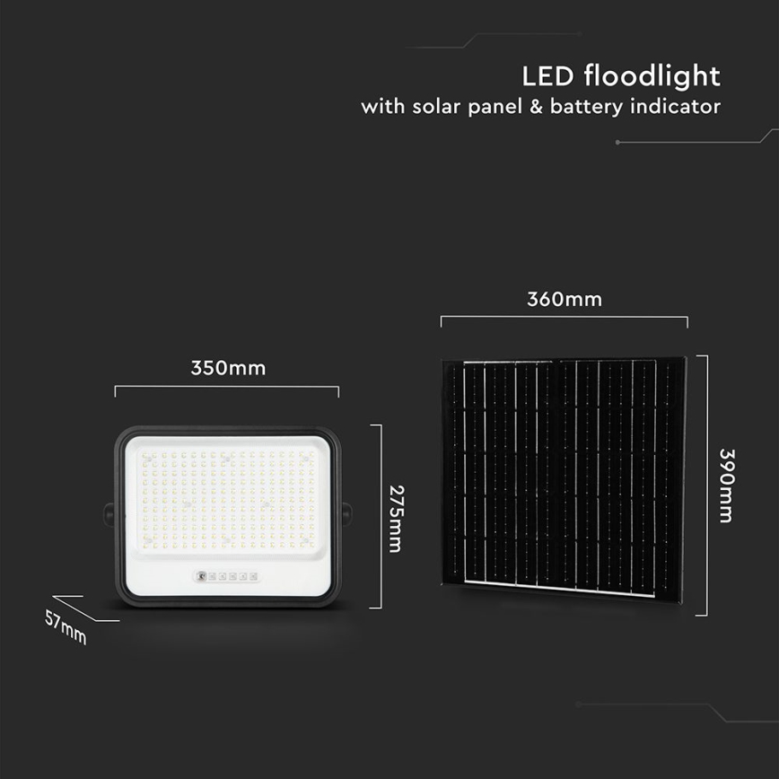 LED ściemnialny solarny reflektor LED/400W/3,2V 2000-8000K IP65 20000 mAh czarny + pilot zdalnego sterowania