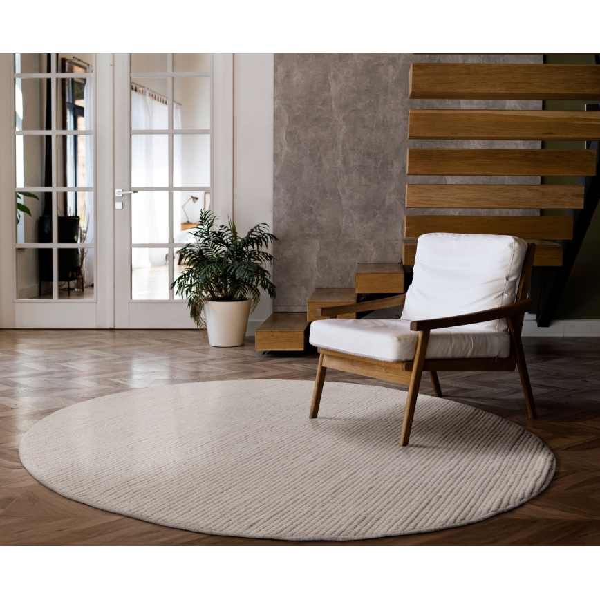 Naturalny okrągły dywan FIR WOOL 160 cm 2600 g/m2 kremowy