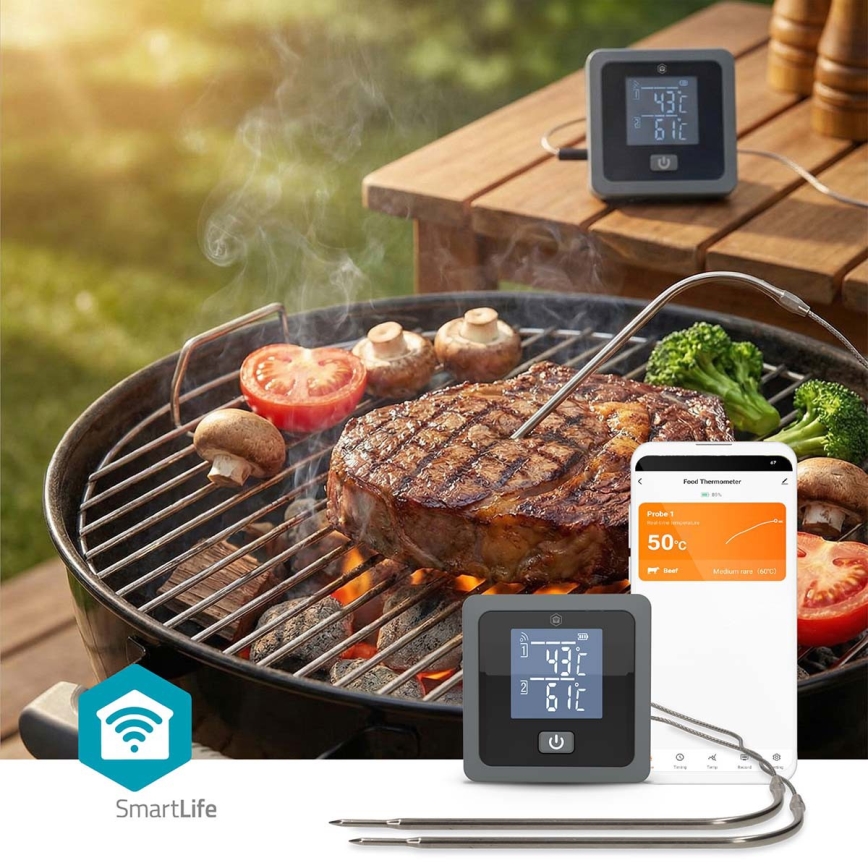 Inteligentny cyfrowy termometr do mięsa z wyświetlaczem LCD SmartLife 0-300 °C 2xAAA