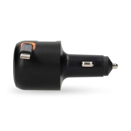 Ładowarka samochodowa z chowanym kablem Power Delivery 30W 2xUSB-C + 1xUSB-A