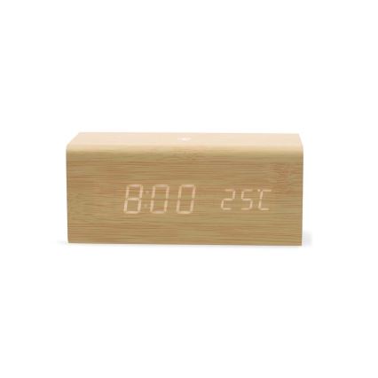 Cyfrowy budzik z wyświetlaczem LED i termometrem 5V/1xCR2032, drewniany