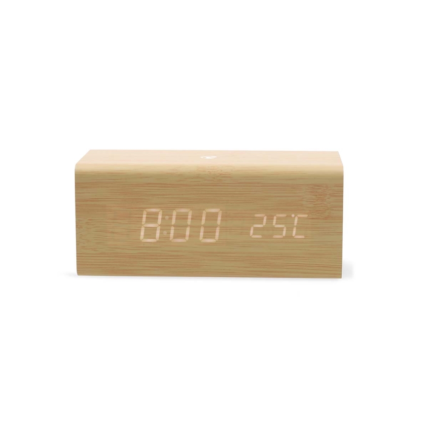 Cyfrowy budzik z wyświetlaczem LED i termometrem 5V/1xCR2032, drewniany