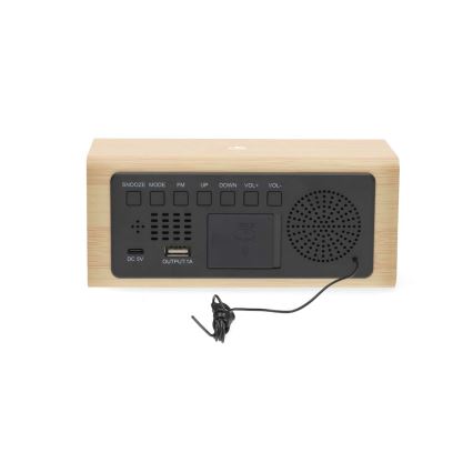 Cyfrowy budzik z wyświetlaczem LED i termometrem 5V/1xCR2032, drewniany