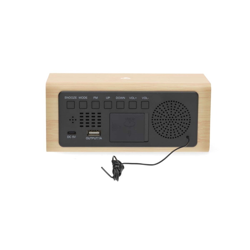 Cyfrowy budzik z wyświetlaczem LED i termometrem 5V/1xCR2032, drewniany