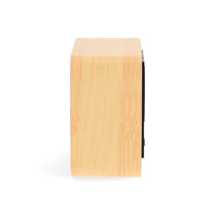 Cyfrowy budzik z wyświetlaczem LED i termometrem, zasilanie 5V/3xAAA, obudowa drewniana