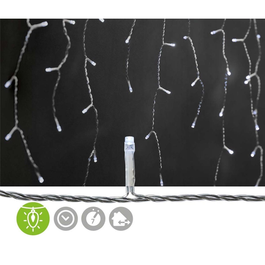 LED Zewnętrzny świąteczny kurtyna 180xLED/7 funkcji 10,9m IP44 zimna biel