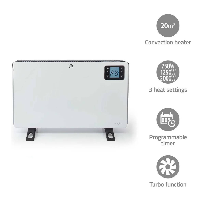 Elektryczny grzejnik/konwektor 750/1250/2000W/230V Wi-Fi Tuya + pilot zdalnego sterowania