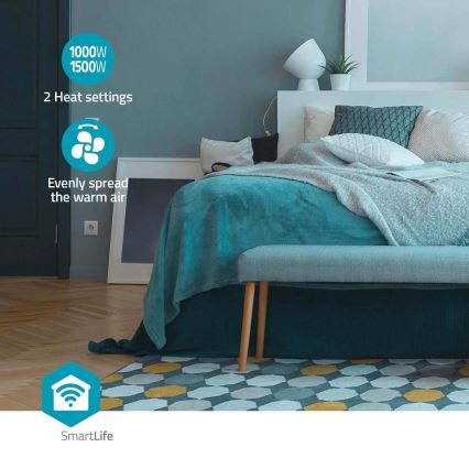Wentylator z Grzejnik ceramiczny Smartlife 1000/1500W/230V Wi-Fi Tuya + pilot zdalnego sterowania