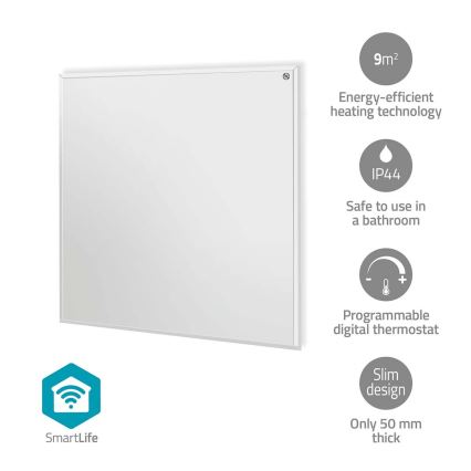 Panel grzewczy na podczerwień 350W/230V 59,8x62 cm IP44 Wi-Fi Tuya + zdalne sterowanie