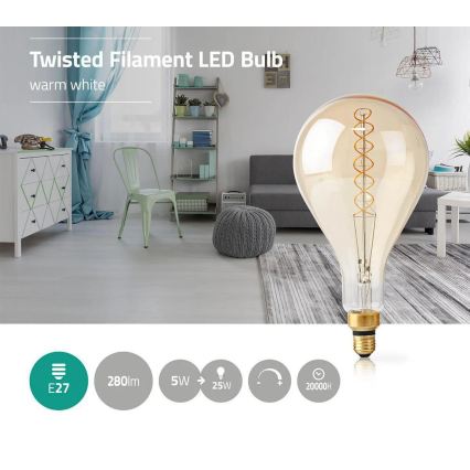 LED Ściemnialna žarówka FILAMENT A160 E27/5W/230V 2000K