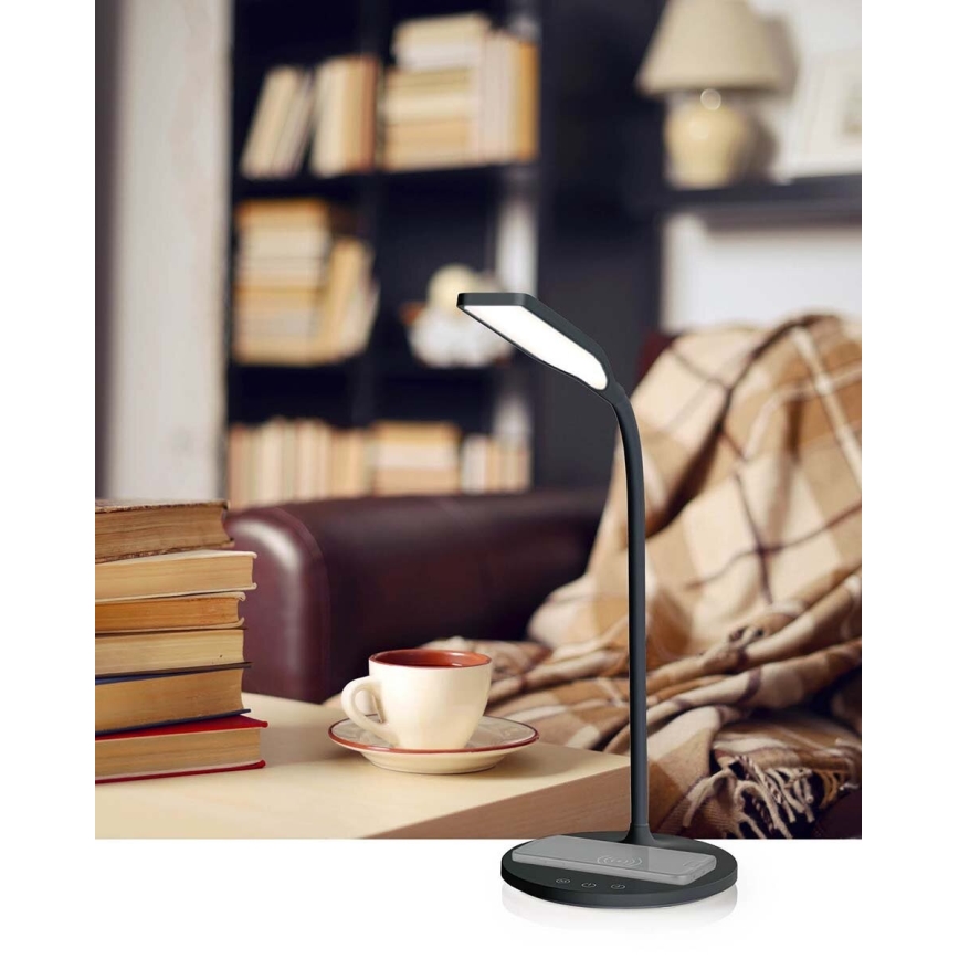 LED Ściemnialna dotykowy flexibilní Lampa stołowa z 15W bezprzewodowym ładowaniem Qi LED/5,5W/230V 2700-6500K czarny