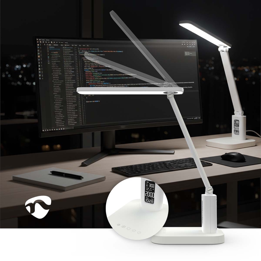 LED ściemnialna ładowalna dotykowa lampka biurkowa z wyświetlaczem LED/7,5W/1200 mAh 3000/4000/5700K CRI 90 biała