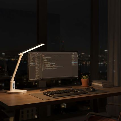LED ściemnialna ładowalna dotykowa lampka biurkowa z wyświetlaczem LED/7,5W/1200 mAh 3000/4000/5700K CRI 90 biała