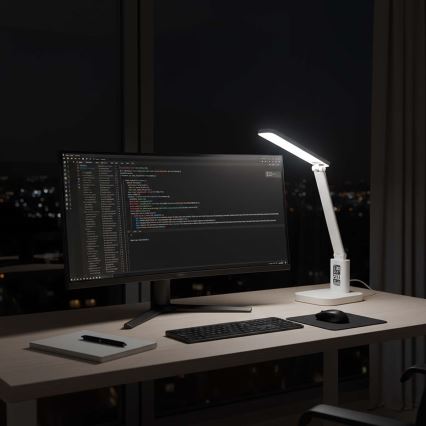LED ściemnialna ładowalna dotykowa lampka biurkowa z wyświetlaczem LED/7,5W/1200 mAh 3000/4000/5700K CRI 90 biała
