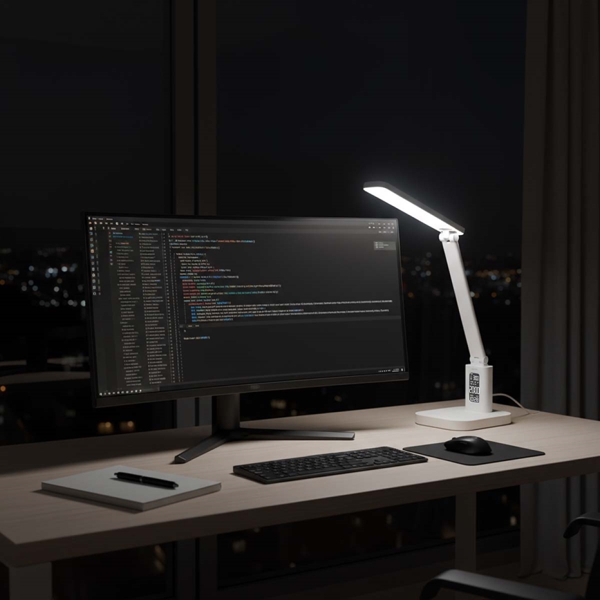 LED ściemnialna ładowalna dotykowa lampka biurkowa z wyświetlaczem LED/7,5W/1200 mAh 3000/4000/5700K CRI 90 biała
