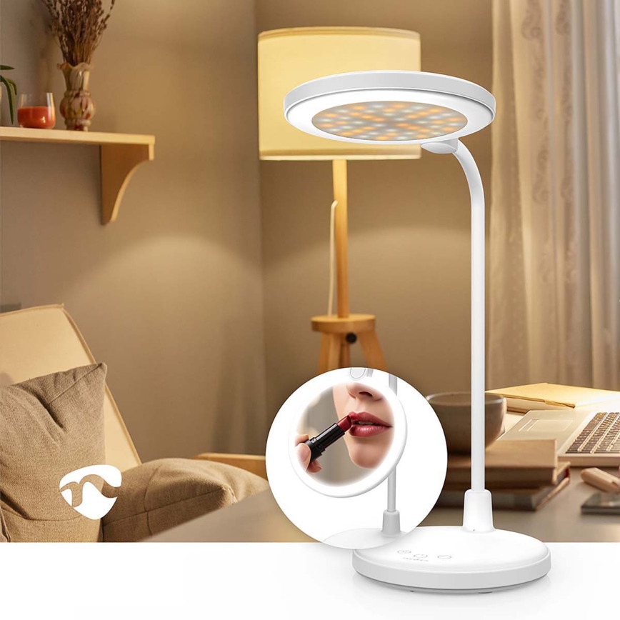 LED ściemnialna ładowalna lampa dotykowa z lusterkiem LED/6W/1200 mAh 3000/4000/5700K CRI 90 biała