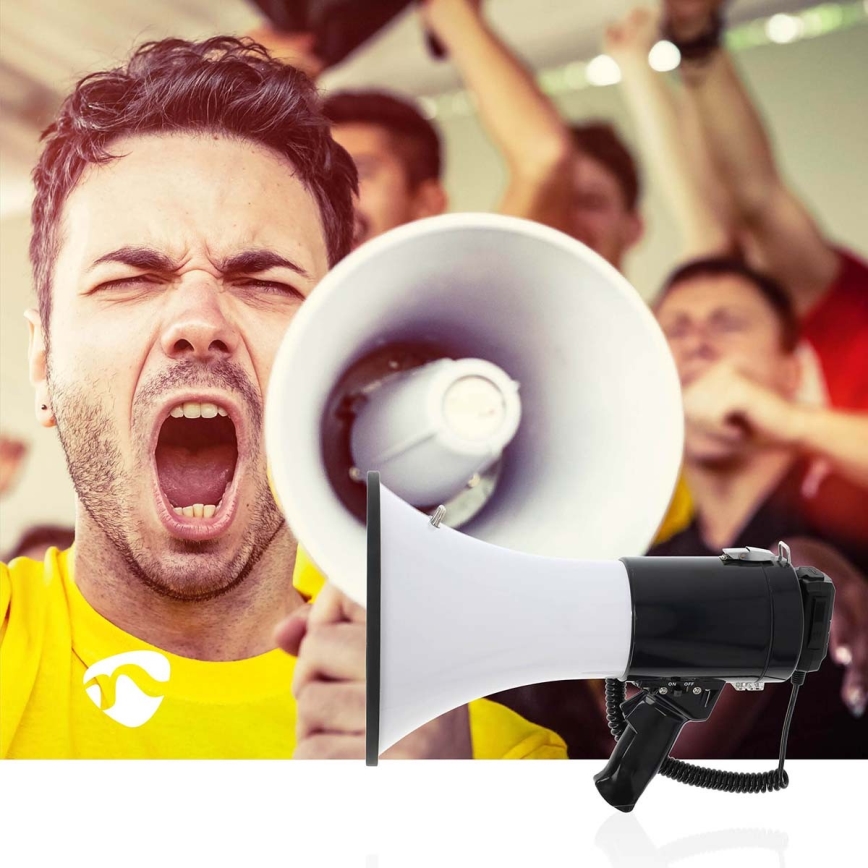 Megafon z zewnętrznym mikrofonem USB 25W/8xC biały/czarny