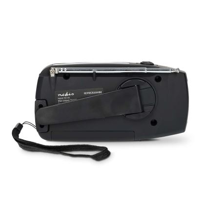 Radio AM/FM z korbką, panelem solarnym i latarką LED, akumulator 2000 mAh