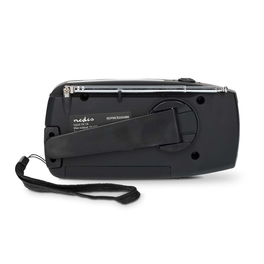 Radio AM/FM z korbką, panelem solarnym i latarką LED, akumulator 2000 mAh