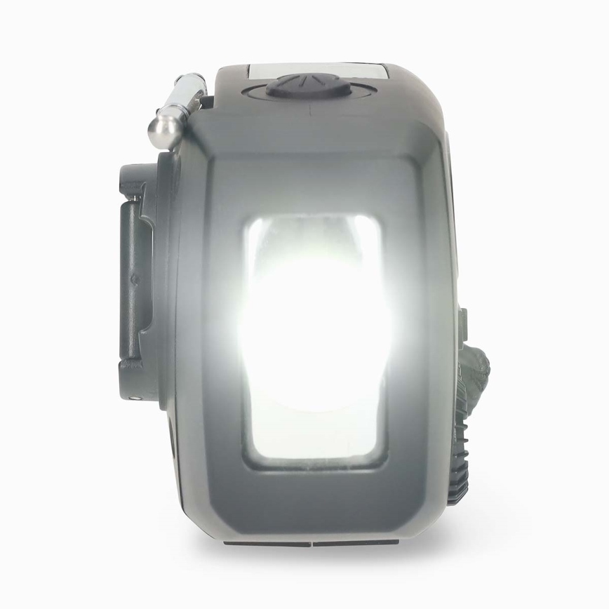 Radio AM/FM z korbką, panelem solarnym i latarką LED, akumulator 2000 mAh