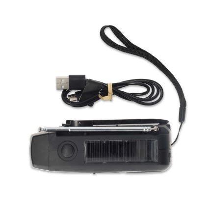 Radio AM/FM z korbką, panelem solarnym i latarką LED, akumulator 2000 mAh