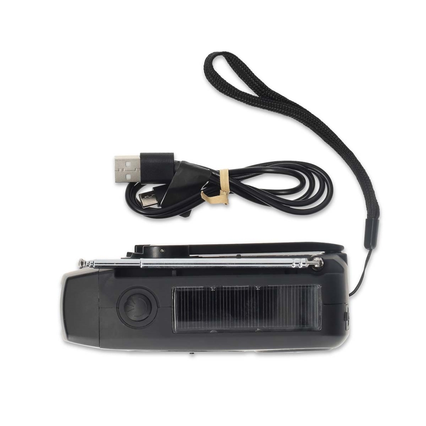 Radio AM/FM z korbką, panelem solarnym i latarką LED, akumulator 2000 mAh