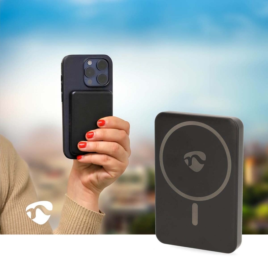 Power Bank 2w1 magnetyczny z ładowaniem bezprzewodowym MagSafe 5000 mAh czarny
