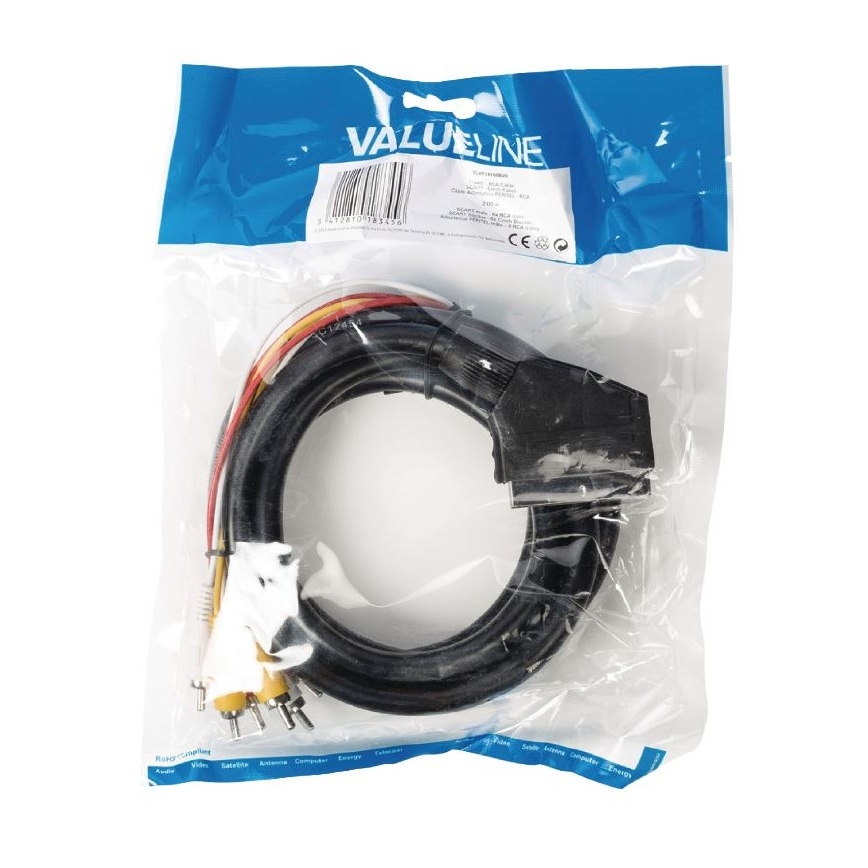 Kabel SCART 6x wtyk czarny 2m