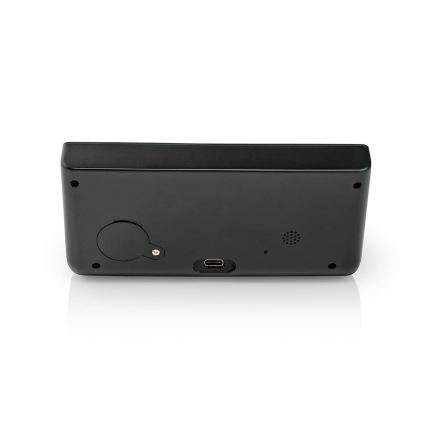 Budzik z wyświetlaczem LCD i bezprzewodową ładowarką 15W/5V + 1xCR2032 czarny