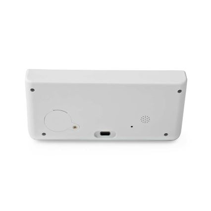 Budzik z wyświetlaczem LCD i bezprzewodową ładowarką 15W/5V + 1xCR2032 biały