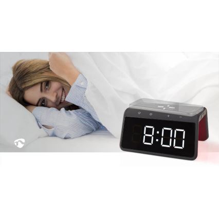 Budzik z wyświetlaczem LCD i bezprzewodową ładowarką 15W/230V 1x CR2032 czarny