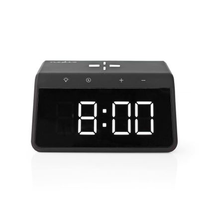 Budzik z wyświetlaczem LCD i bezprzewodową ładowarką 15W/230V 1x CR2032 czarny