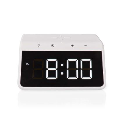 Budzik z wyświetlaczem LCD i bezprzewodową ładowarką 15W/230V 1x CR2032 biały