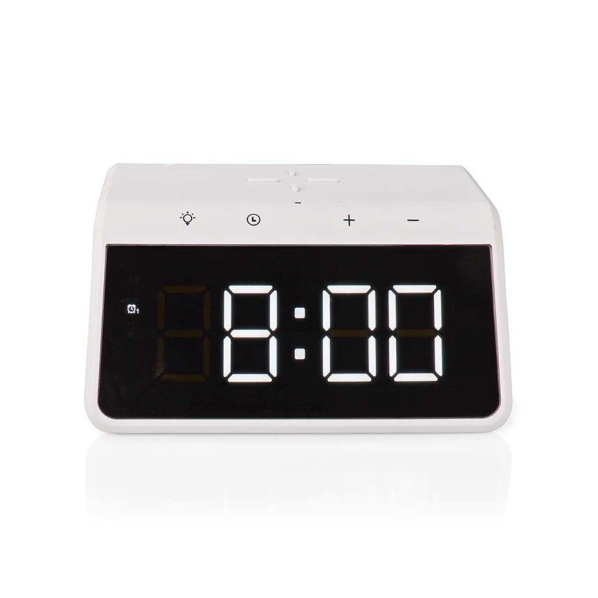 Budzik z wyświetlaczem LCD i bezprzewodową ładowarką 15W/230V 1x CR2032 biały