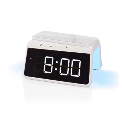 Budzik z wyświetlaczem LCD i bezprzewodową ładowarką 15W/230V 1x CR2032 biały