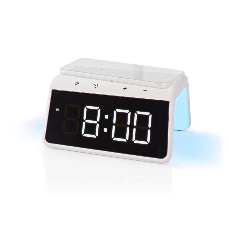 Budzik z wyświetlaczem LCD i bezprzewodową ładowarką 15W/230V 1x CR2032 biały