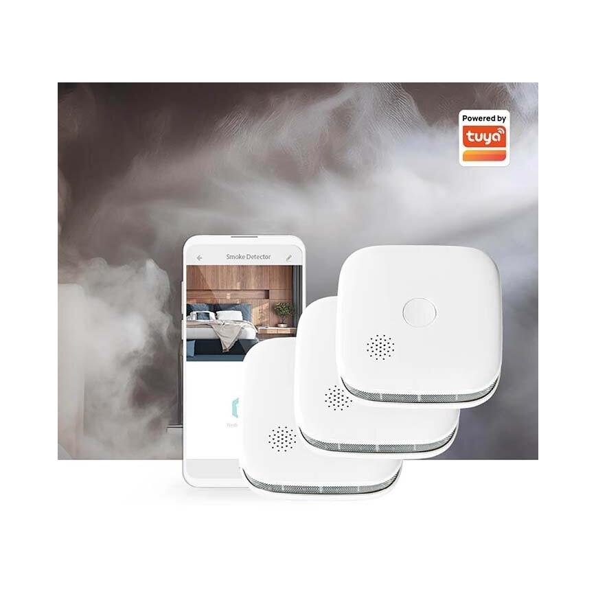 ZESTAW 3x Czujnik dymu SmartLife 3V/1xCR123A Wi-Fi Tuya