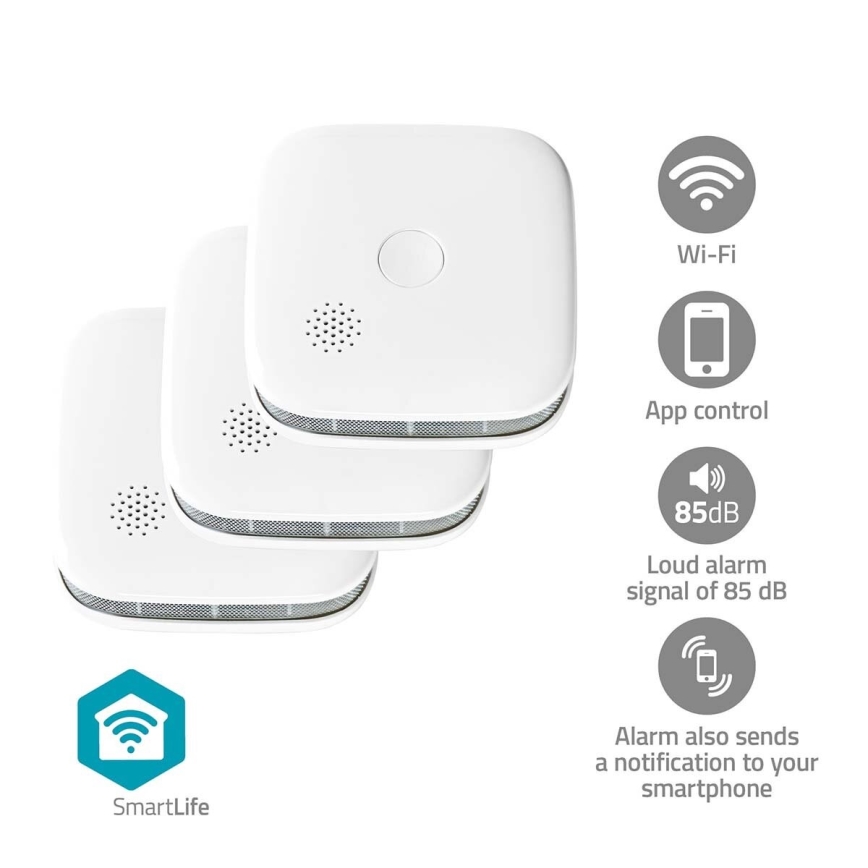 ZESTAW 3x Czujnik dymu SmartLife 3V/1xCR123A Wi-Fi Tuya