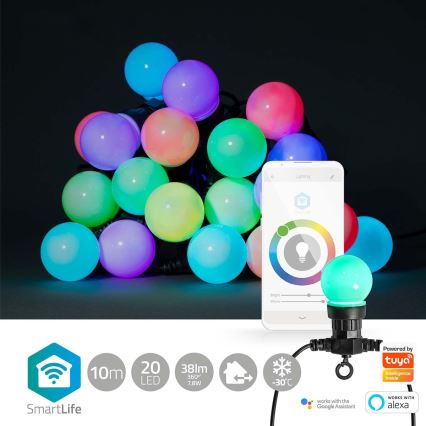 LED RGB Łańcuch dekoracyjny 20xLED/8 funkcji 13m IP65 Wi-Fi Tuya