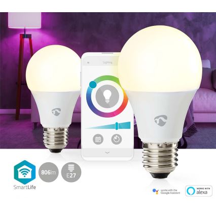 Zestaw 2x ściemnialnych żarówek LED RGBW SmartLife E27/9W/230V Wi-Fi 2700-6500K