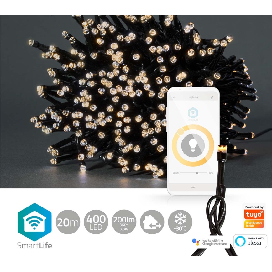 LED Zewnętrzny łańcuch bożonarodzeniowy 400xLED/8 funkcji 25m IP65 Wi-Fi Tuya ciepła biel